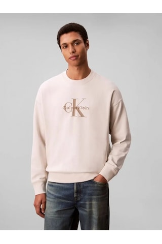 Calvin Klein Jeans Uzun Kollu 350gr Penye Monologolu Bisiklet Yaka Erkek Beyaz Sweatshirt Lv04rd242g Beyaz