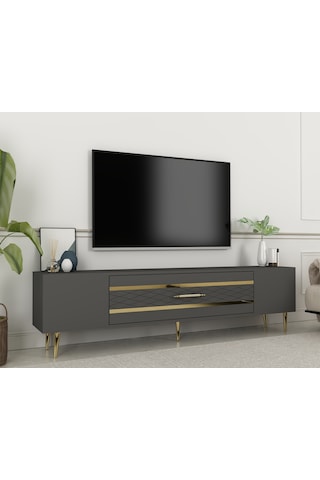 Aşkabat Tv Sehpası Tv Ünitesi 150 Cm Antrasit Altın