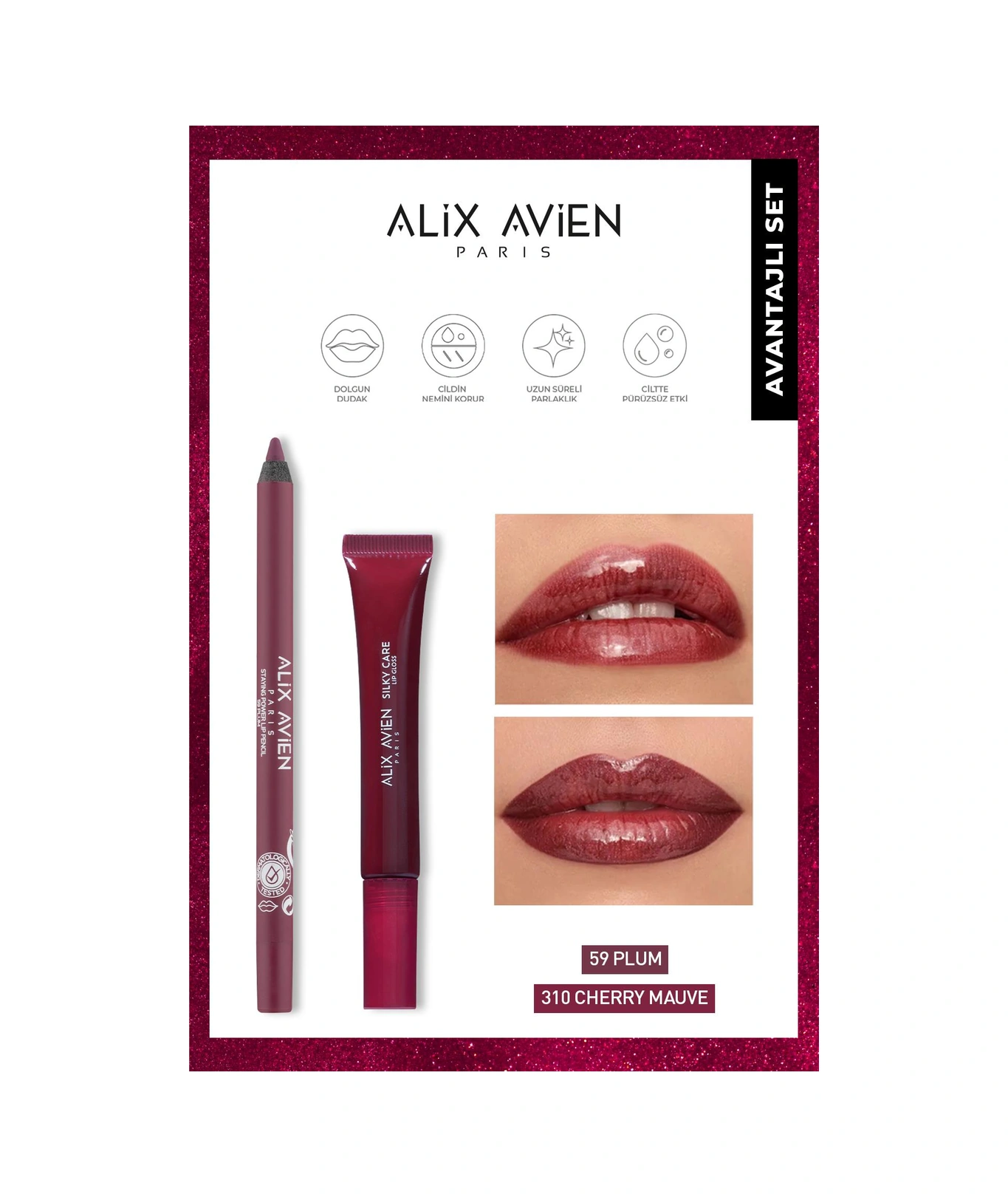 Alix Avien Uzun Süre Kalıcı Suya Dayanıklı Dudak Nemlendiricili Dolgunlaştırıcı Lipgloss Ve Lipliner Seti 01