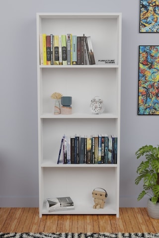5 Raflı Kitaplık Arkalıklı Geniş Raf Kütüphane 170 Cm Beyaz