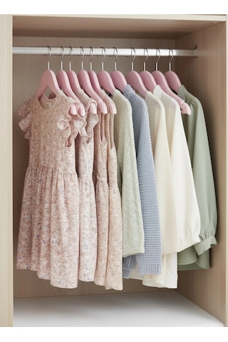 Pembe Ahşap Bebek Elbise Pantolon Askısı 10 Adet Pembe