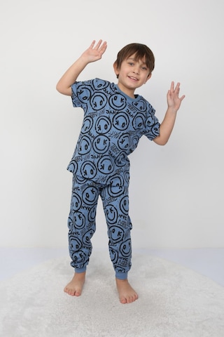 Bunny Hopp Erkek Çocuk Oyun Konsolu Desenli Kısa Kollu Yazlık Pijama Takımı %100 Pamuk Süprem Penye Bebek Mavi