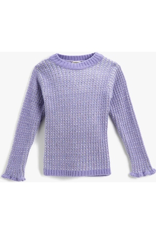 Koton Ribanalı Dokulu Örgü Kazak Yuvarlak Yaka Uzun Kollu Kolları Fırfır Detaylı Lila 3wkg90031ht 3WKG90031HT370 Lila