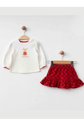 Zekids Kız Bebek Organik Yılbaşı Temalı Etekli Takım-16443 Kırmızı