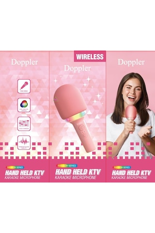 Doppler Rainbow Pembe Karaoke Mikrofonu Ledli Ses Değiştirme Özellikli Işıklı Yeni