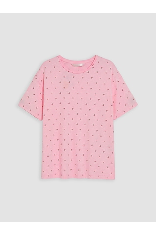 Lcw Dream Ekru Bisiklet Yaka Kiraz Desenli Kadın Pijama Üstü