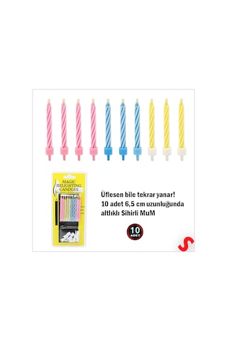 Altlıklı Sönmeyen Sihirli Mum - 6,5 Cm X 10 Adet