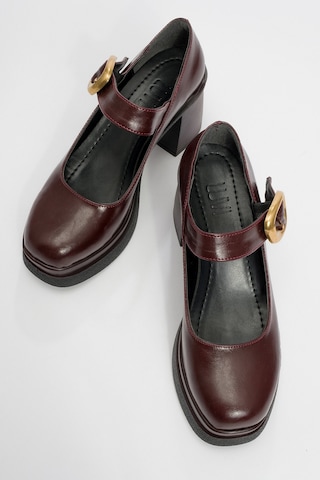 Ashes Bordo Cilt Gold Tokalı Kadın Platform Topuklu Ayakkabı Bordo