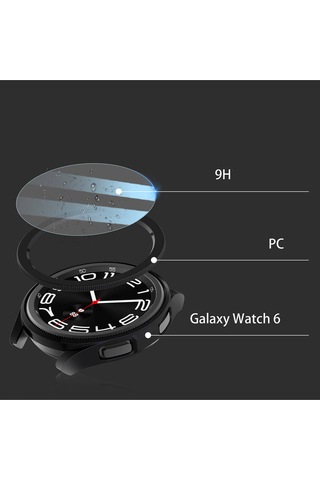 Samsung Uyumlu Galaxy Watch 6 Classic 47mm Sert Pc Kasa Ve Ekran Koruyucu Mbz Watch Gard 29 - Siyah