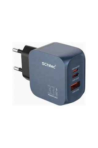 Schitec 33w Gan 3 Portlu Hızlı Şarj Adaptörü Usb-c + Usb-a + Lightning 1m Kablolu Set Siyah Q5