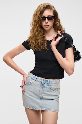 Ethıquet MASROUTI Kadın Slim Kısa V Yaka Kısa Kol Siyah T-Shirt