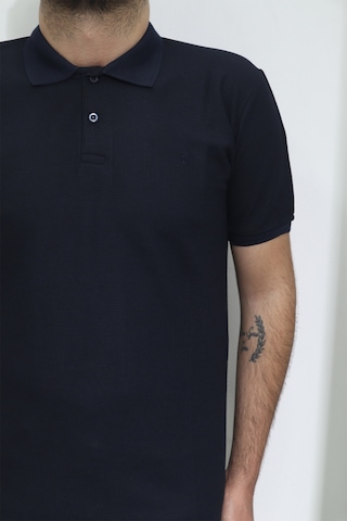 Erkek Santa Düz Spor Kesim Dar Kalıp Polo Yaka T-shirt Lacivert