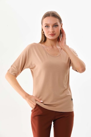 Sistas Kadın Bisiklet Yaka Kısa Kol Bluz 23009 Camel