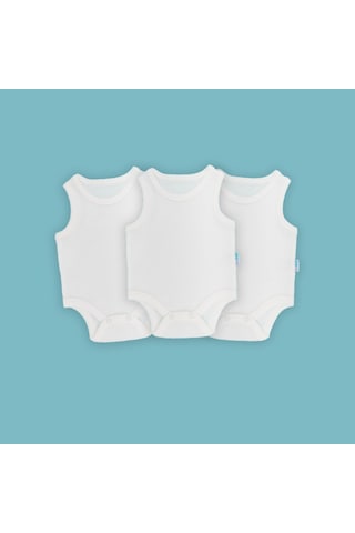 Novibaby 3'lü Bebek Atlet Body Zıbın Çıtçıtlı Ekru 100% Pamuk Ekru