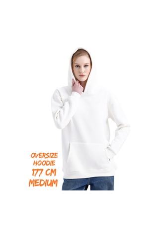 Pxm 3 Iplik Şardonlu Kapşonlu Ve Kanguru Cepli Sweatshirt Düz Hoodie Beyaz Kırık Beyaz Kırık Beyaz