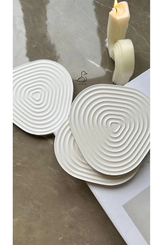 Oval Çizgisel Taş Tozu Dekoratif Obje/bardak Altlığı 3 Lü