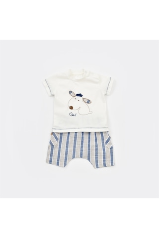 Bibaby 2li Takım Şortlu Stripe Sytle Lacivert - Bej-9511 Bej