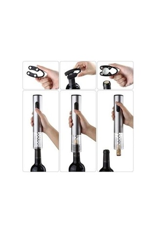 Soulader Otomatik Elektrikli Şarap Açacağı Seti - Led Işıklı Şarap Mantar Çekme Vidası, Folyo Kesici Ve Şarap Aparatları İle Profesyonel Mutfak Aleti Şık Gümüş Renk Gümüş