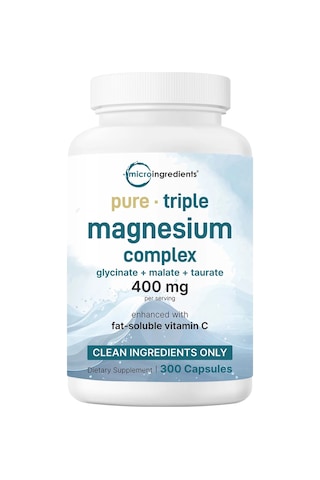 Pure Triple Magnesium Complex Glycine + Malate + Taurate & Vitamin C / 400 Mg 300 Softgels