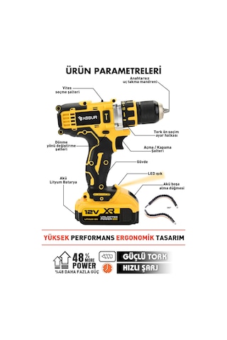 Assur Profesyonel 12v Çift Akülü 12 Köşe 360 Lazer Hizalama & Akülü Vidalama Set-1656