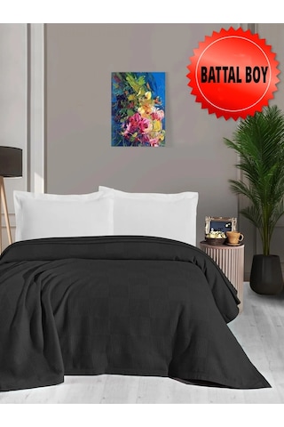 Mulberry Waflle Desenli Pike Battaniye %100 Pamuk Kalın İplik Yumuşak Battal Boy 240 x 260 Siyah