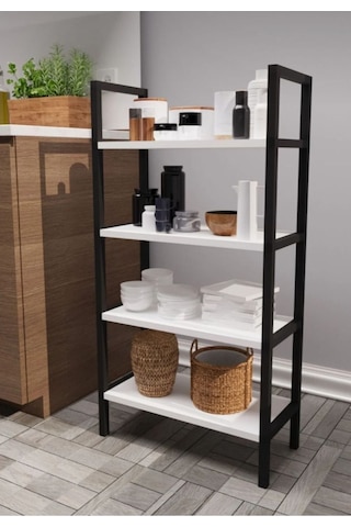 Dört Rafli Çok Amaçli Rafli Ünite Siyah Profil Beyaz Sunta 50x23x100 Cm Mtl016 Siyah-beyaz