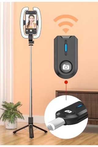 Blv32 1.38m Rgb Ring Light Led Işıklı Selfie Çubuğu Ve Tripod - Bluetooth Uzaktan Kumandalı Blv32
