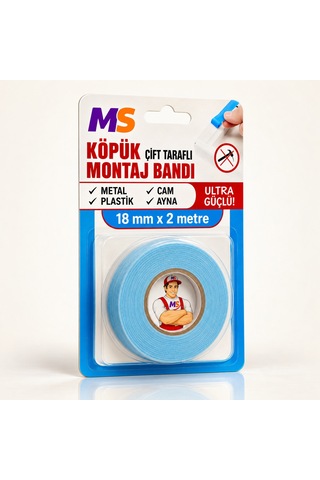 Ultra Güçlü 18 Mm X 2 Metre Çift Taraflı Köpük Montaj Bandı Metal Plastik Cam Ahşap Bantı Bantları