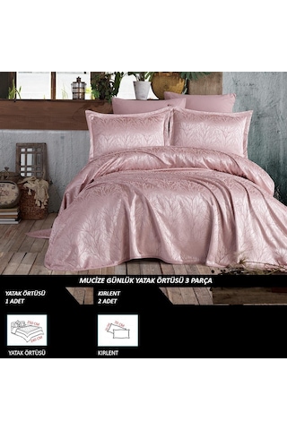 Elart Yatak Örtüsü Takımı Çift Kişilik Jakar Şönil Kumaş Mucize Gülkurusu