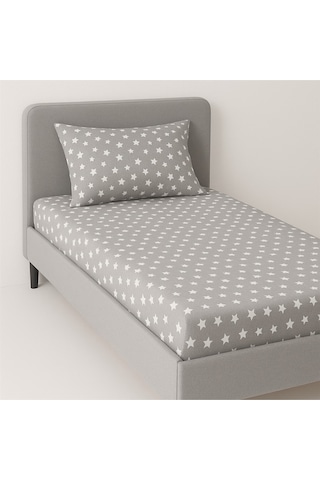 Lionas Desenli 120 X 200 Cm Ara Ölçü Gri Yıldız Lastikli Çarşaf Ve Yastık Kılıfı Gri