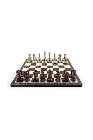 El - 864 - Yapımı Ceviz Desenli Ahşap Satranç Takımı Metal Taşlı Cd30 - Myceshop - - Cd30