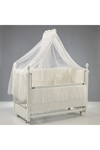 Meltem Kids Kral Sallanır Ahşap Anne Yanı Beşik 60x120 cm (beyaz-ekru) Ekru