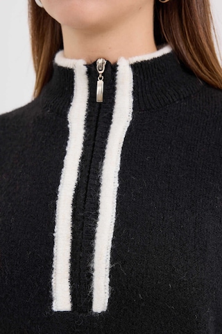 Gabria Fermuarlı Şeritli Kazak Siyah