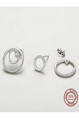 Brezza Lusso Jewelry Timeless Series Işıltılı Zarafet Halka Gümüş Kadın Küpe Seti Gümüş