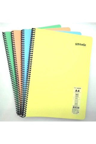 Mynote Flex Pastel Defter Pp Kapak Spiralli 80 Yp Kareli 4 Lü Set Çok Renkli