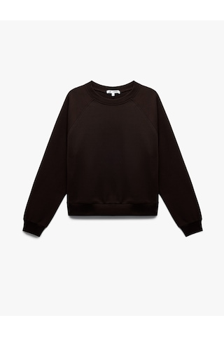 Koton Şardonlu Uzun Kollu Bisiklet Yaka Basic Oversize Sweatshirt Kahverengi 6wal10129ık Kahve
