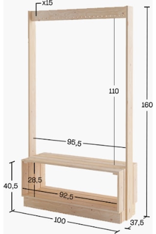 Ahşap Askı Raf Vestiyer 160x100 Cm Açık Kahverengi