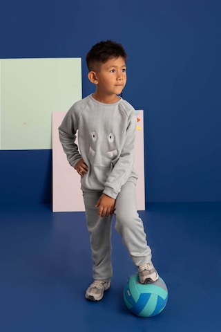 Luess Dinazor Nakışlı Pamuklu Erkek Çocuk Alt Üst Takım - Gri