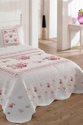 Örtüm Flower Çift Kişilik Kapitone Yatak Örtüsü Takımı - Pembe