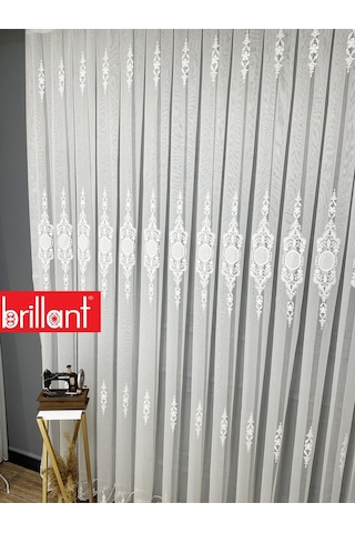 Ayna Gümüş Gri İşlemeli 3 Kat Pileli Ütü İstemez Salon Tül Perde Byz