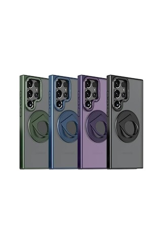 Galaxy S24 İle Uyumlu Kılıf 360 Dönen Magstand Kılıf Yüzüklü Parmak Geçmeli Stand Olabilen 2mm Çıkıntı Kamera Koruma Magsafe İle Uyumlu Matte Ring Kapak Black