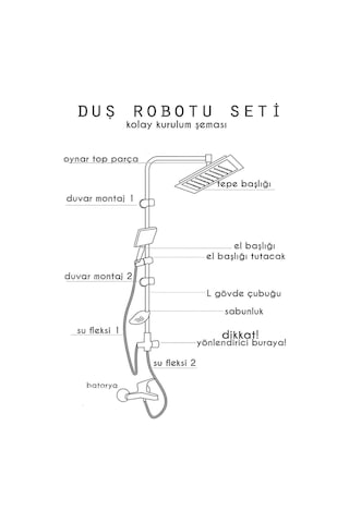 Ck House Black Yağmurlama Robot Tepe Duş Sistemi Çok Fonksiyonlu Duş Seti Krom