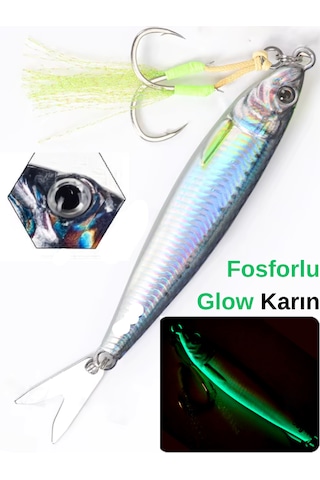 Ea genset Gerçekçi Lazer Hologram Metal Balık, Jig, Yapay Yem 20 Gr 6.5 Cm Mavi Sırt, Fosforlu Glow Karın