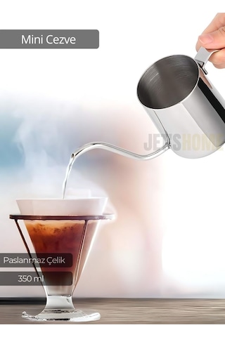 Mini Cezve Paslanmaz Kahve Demliği İndüksiyon Uyumlu Çelik Cezve 350 Ml Metalik Gri
