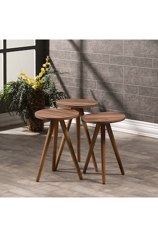 Zigon Sehpa 3 Lü Ahşap Torna Ayak Siyah Ceviz