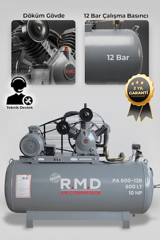 R.m.d Kompresör Pistonlu Hava Kompresörü 600 Lt 3 Kafa 12 Bar 10 Hp I Pa600ı12b