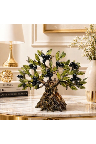 Premium Zeytin Ağacı Biblo Şık Ve Lüks Salon Dekor Objesi Altın - Yeşil