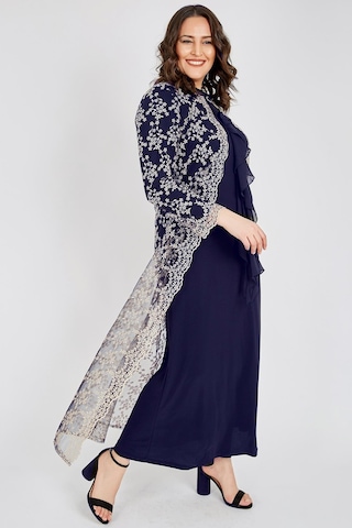 Ladies First Büyük Beden 3408 Lacivert Dantelli Abiye Elbise 001