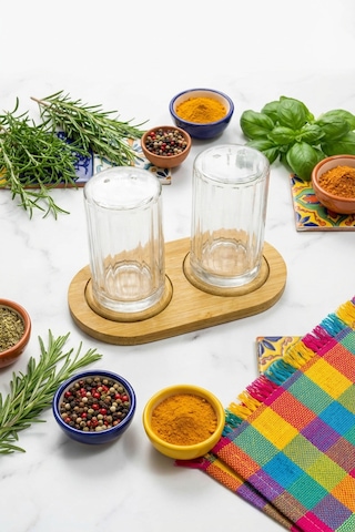 Makri Home Bambu Standlı Tuzluk & Baharatlık Seti 2 Li Şeffaf