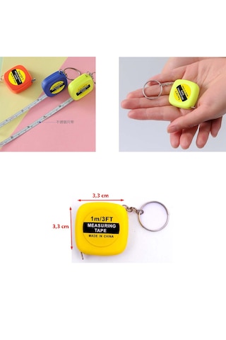 1 M 100 Cm Lik Lacivert Mini Metre Anahtarlık 1 Adet Ebat: 3,3 Cm X 3,3 Cm Sarı Renk 1 M